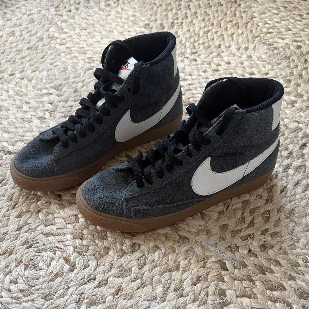 Nike Blazer High-Top Suede Sneakers in Black, White and Gum